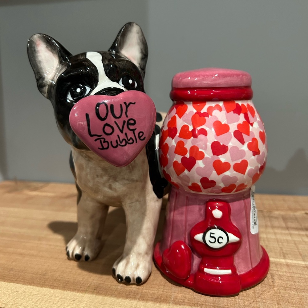 NWT 2023 Blue Sky Valentine’s Boston Terrier w/Gum Ball Machine